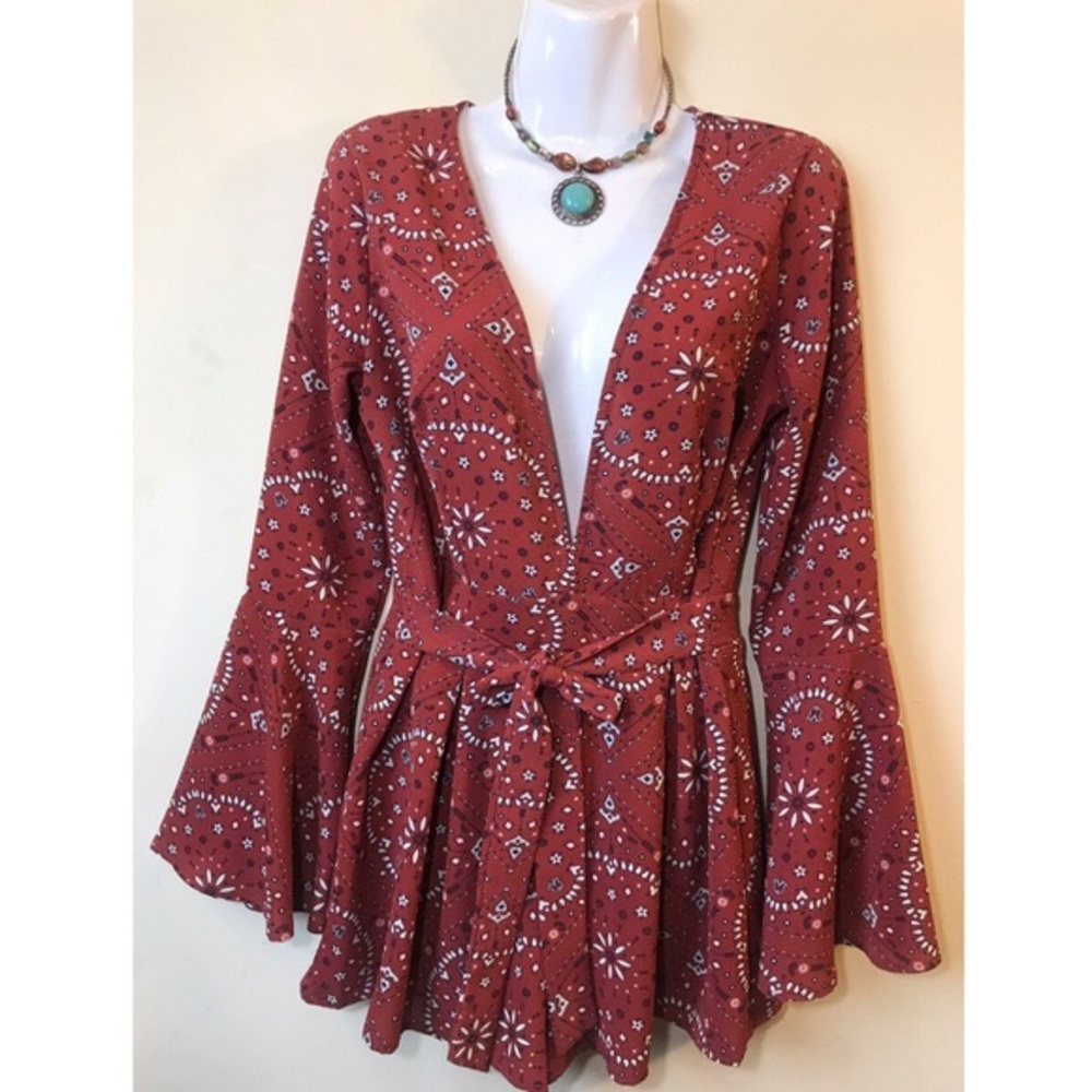 Sage Boho Bell Sleeve Romper